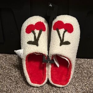 Cozy Cherry Slippers - Red and White